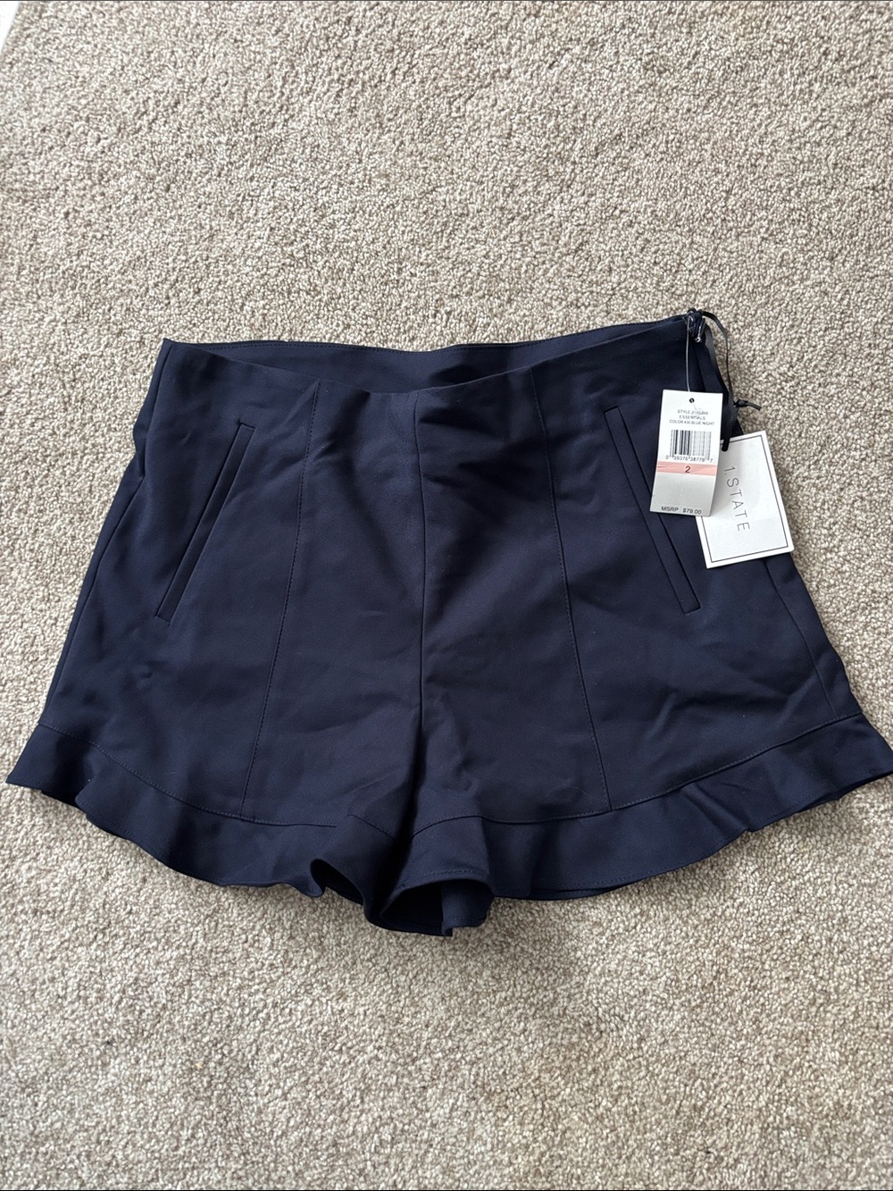 STATE Navy Ruffle-Hem High Waist Shorts size 2 NWT